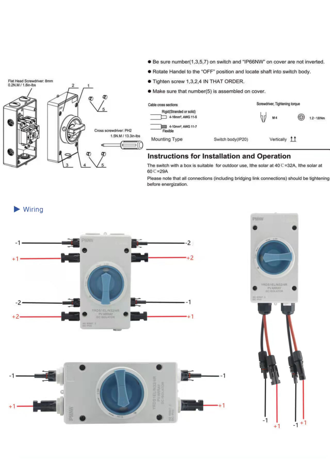 Interrupteur D'isolement DC 1000V 32A 32A Interrupteur D'isolateur de  Circuit Photovoltaïque Résistant à L'eau Résistant à L'eau - Version  Standard